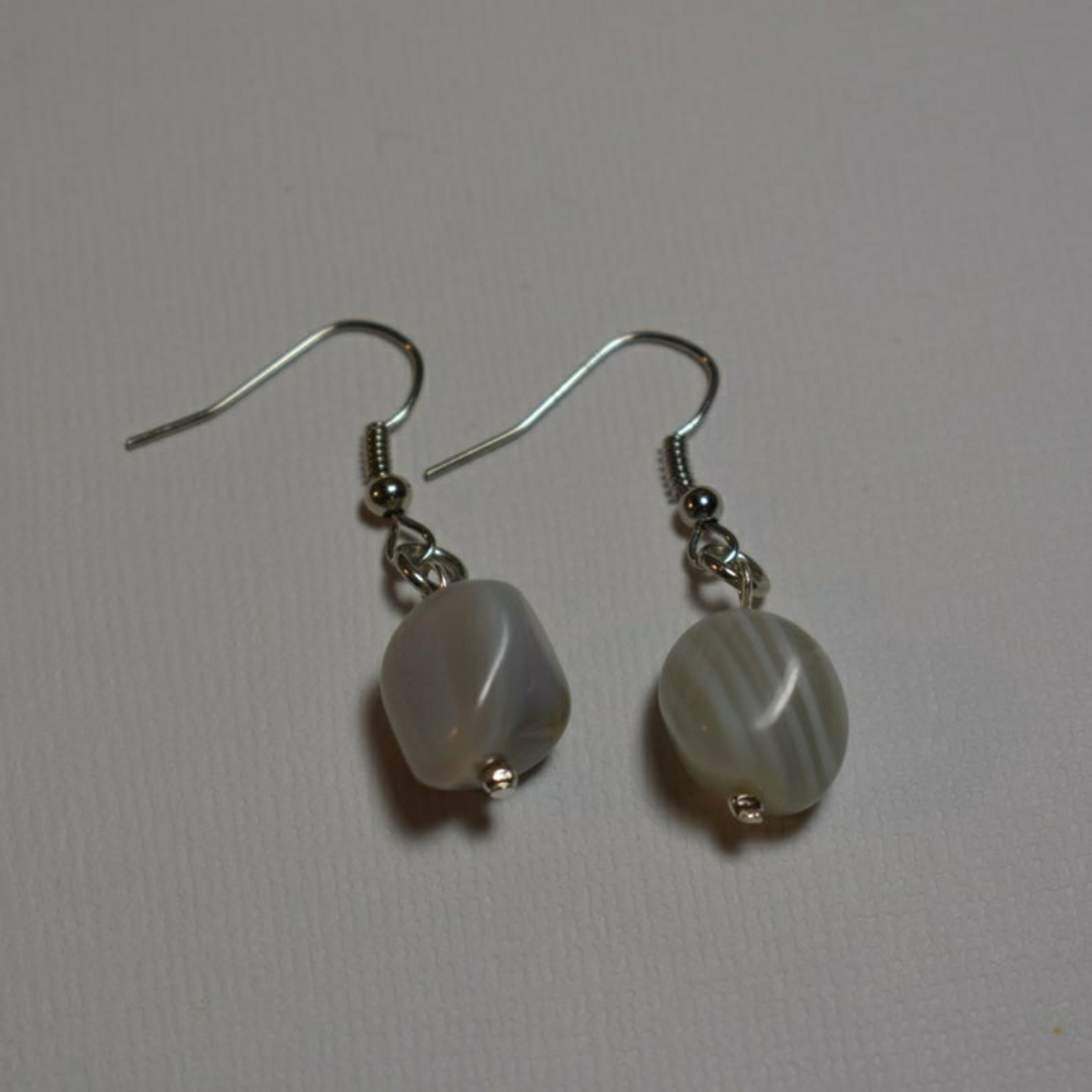 SOLD 2 for $20 gray striped agate Dangle earrings